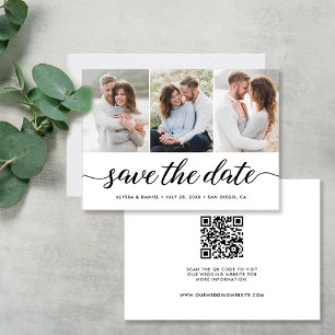 Reserve A Data Site de Casamento do Modern Script 3 Fotos QR CODE