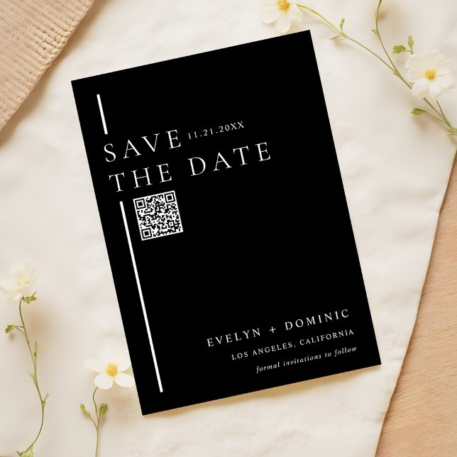 Reserve A Data Site de Casamento Moderno com QR Code Preto (Criador carregado)