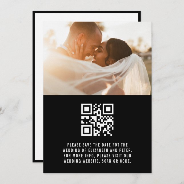 Reserve A Data Site de casamento Qr Code Preto e Branco Retrô (Frente/Verso)