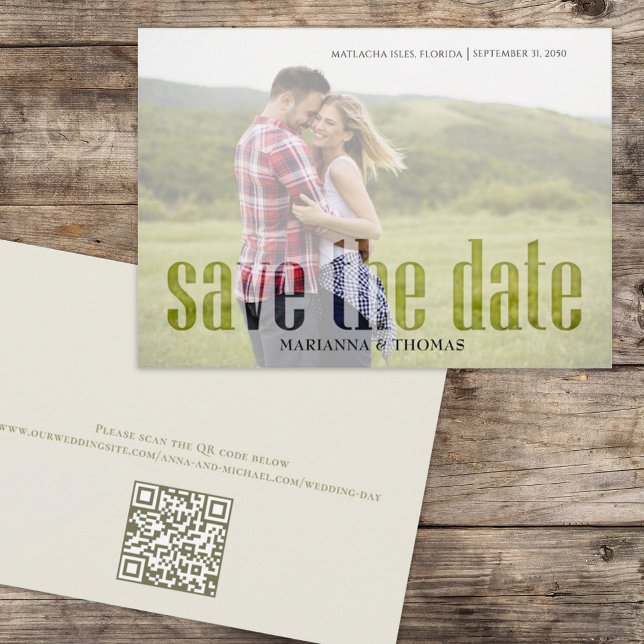 Reserve A Data Site de Código QR de Foto Elegante Simples do Vell (Save the date vellum photo overlay typography photo card)