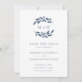 Reserve A Data Slate Blue Olive Branch Monograma Wreath Casamento