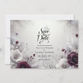 Reserve A Data Snow-Kissed Plum and Ivory Floral Save the Date