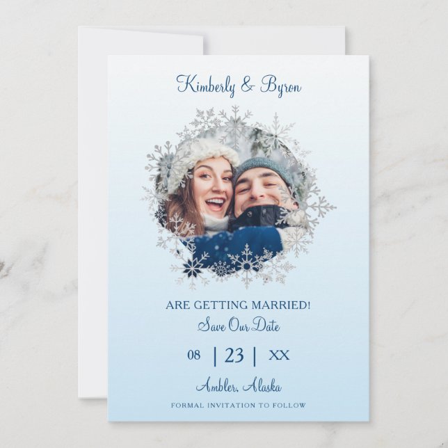 Reserve A Data Snowflake Winter Themed for Wedding Romantic Photo (Frente)