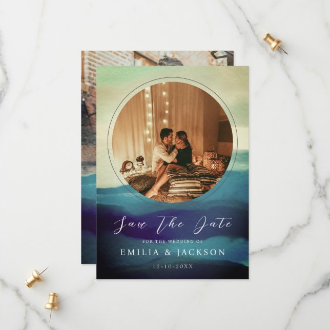 Reserve A Data Sobreposição de Abstrato Azul com Marinho de 2 Fot (Frente/Verso In Situ)