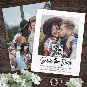 Reserve A Data Sobreposição de Foto Código QR Moderno Simples Cas