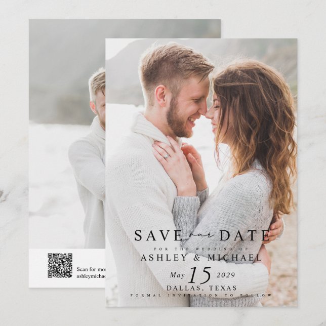 Reserve A Data Sobreposição de site de código QR de foto minimali (Frente/Verso)