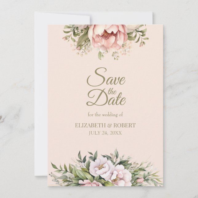 Reserve A Data Soft Blush Pink Peony Save The Date Card (Frente)