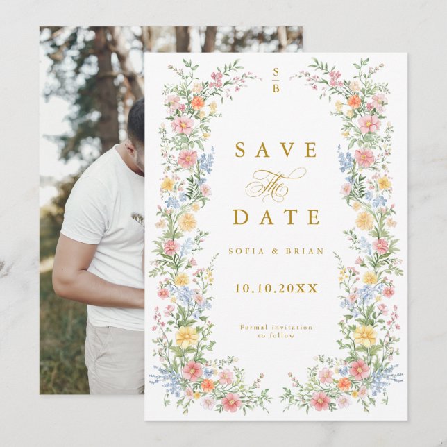 Reserve A Data Soft Pastel Ornate Spring Garden Gold Wedding (Frente/Verso)