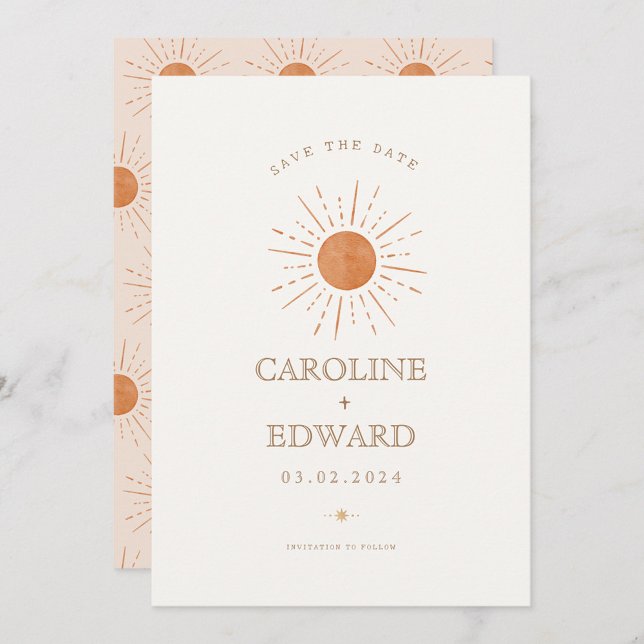 Reserve A Data Sol Burnt Laranja Retro Boho Save the Date Código  (Criador carregado)