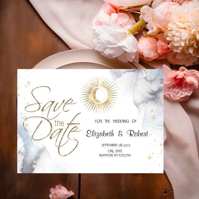 Reserve A Data Sol Dourado Celestial,Lua,Estrelas (Criador carregado)