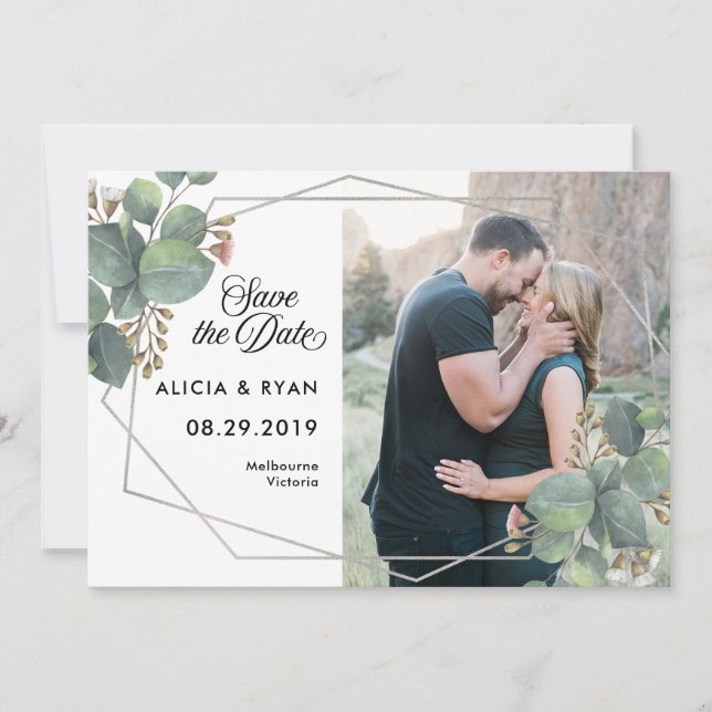 Reserve A Data Solteiro foto eucalyptus geo frame salvar a data (Frente)