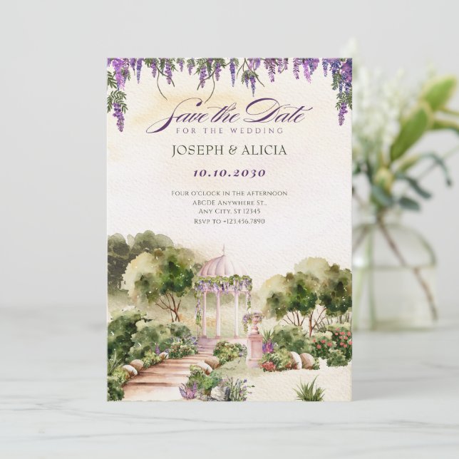 Reserve A Data Sonho em aquarela jardim verde elegante casamento  (Em pé/Frente)