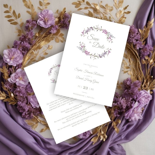 Reserve A Data Sophisticated Elegant Lilac Floral Wedding Garland (Sophisticated Elegant Lilac Floral Wedding Garland Save the Date Card.)