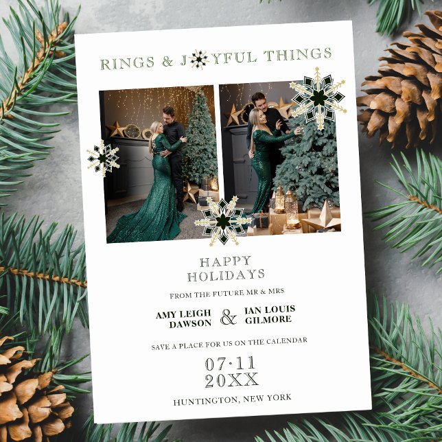 Reserve A Data Sophisticated Exquisite Christmas Snowflakes (Sophisticated Exquisite Christmas Snowflakes Green and Faux Gold 2 Multi Photos Collage Holiday Card)