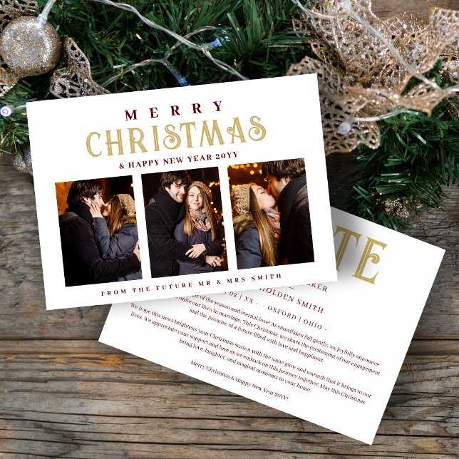 Reserve A Data Sophisticated Simple Classic Calligraphy 3 Photos (Sophisticated Simple Classic Calligraphy 3 Multi Photo Merry Christmas in Fake Gold & Dark Red.)