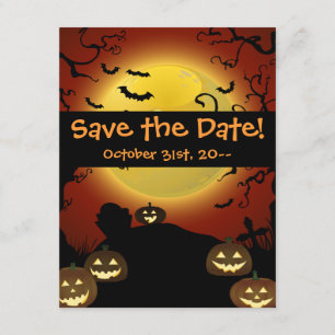 Reserve A Data Spooky Halloween Moon, Pumpkins e Bats Invitation
