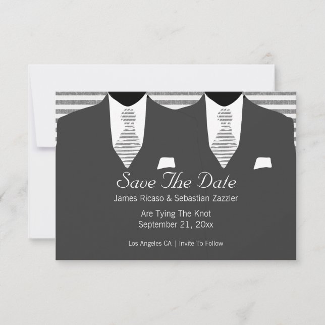 Reserve A Data Sr. e Sr. Suit e Tie Gay Salvem a Data Casamento (Frente)