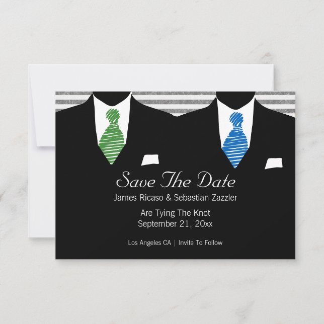 Reserve A Data Sr. e Sr. Suit e Tie Gay Salvem a Data Casamento (Frente)