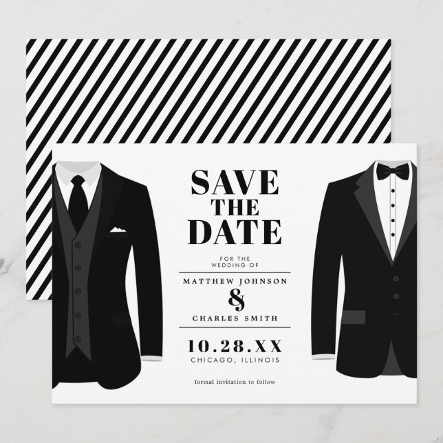 Reserve A Data Sr. & Sr. Tux Preto Moderno de Casamento - Salve a (Frente/Verso)