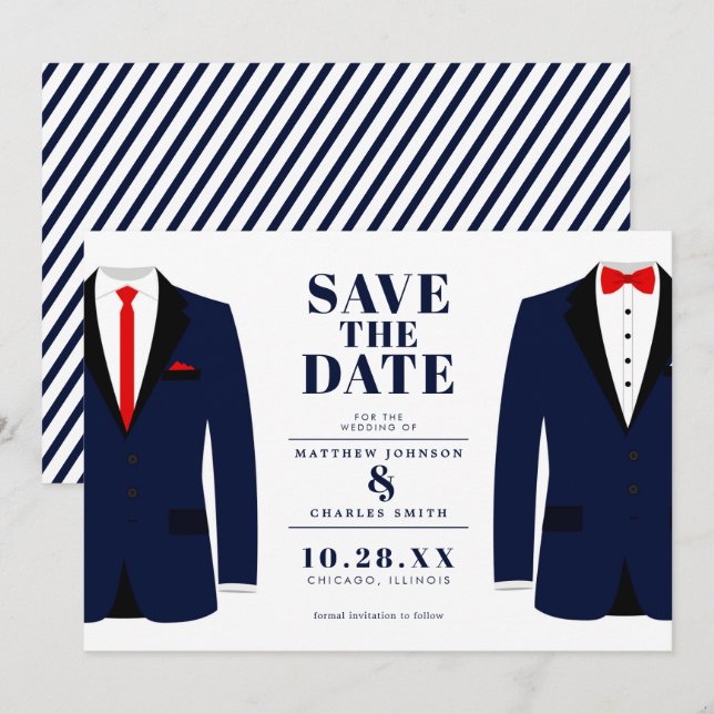 Reserve A Data Sr. & Sra. Casamento Moderno Tux Azul-Marinho - Sa (Frente/Verso)