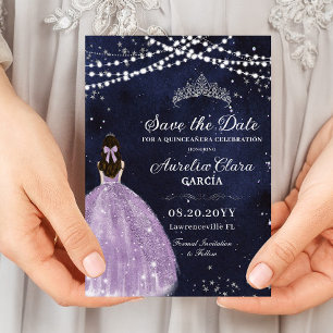Reserve A Data StarNight Purple Lilac Gown Silver Quinceañera