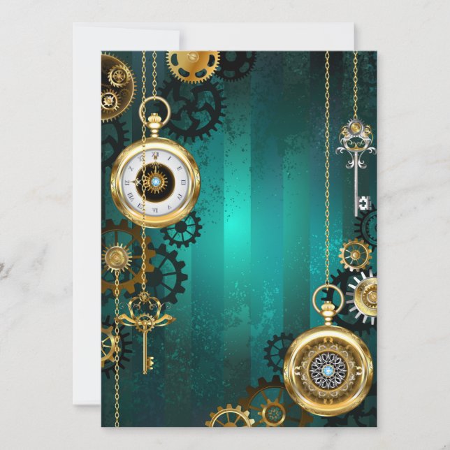 Reserve A Data Steampunk Jewelry Watch em um fundo verde (Frente)