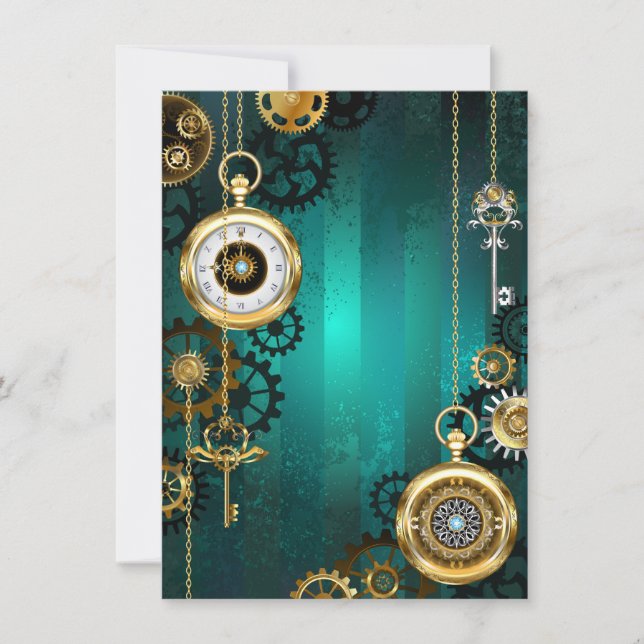 Reserve A Data Steampunk Jewelry Watch em um fundo verde (Frente)