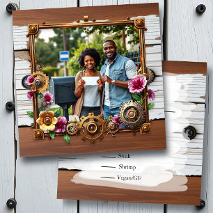 Reserve A Data Steampunk Metal & Wood Personalizado RSVP