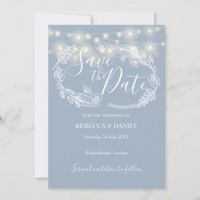 Reserve A Data String Lights Floral Dusty Blue Weding (Frente)
