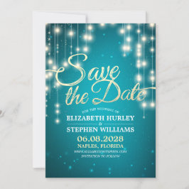 Reserve A Data String Lights Turquoise Script Dourado Salvar Data