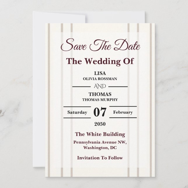 Reserve A Data Striped Preppy Modern Wedding Save The Date (Frente)
