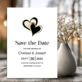 Reserve A Data Stylish Black e Gold Love Hearts Save the Date