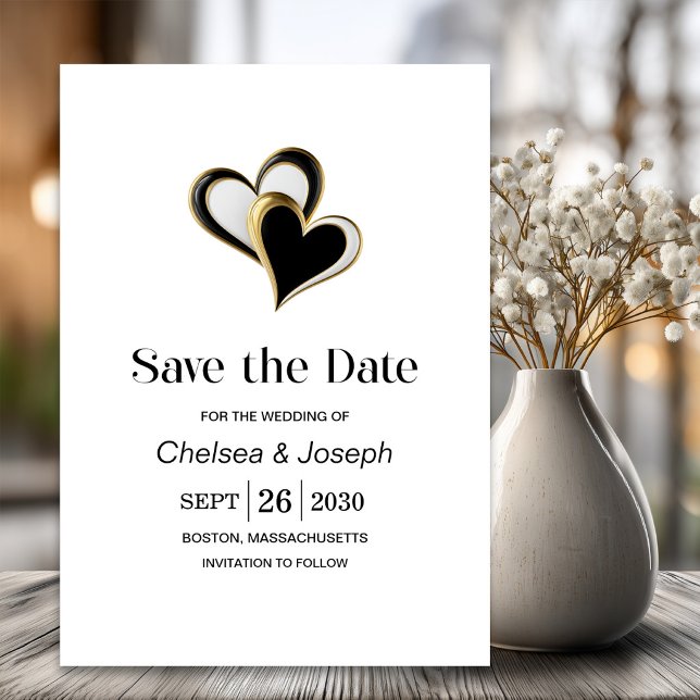 Reserve A Data Stylish Black e Gold Love Hearts Save the Date (Criador carregado)
