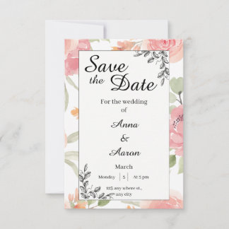 Reserve A Data suave floral de pêssego e rosa em aquarela 