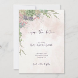 Reserve A Data Succulent Green and Blush Save the Date
