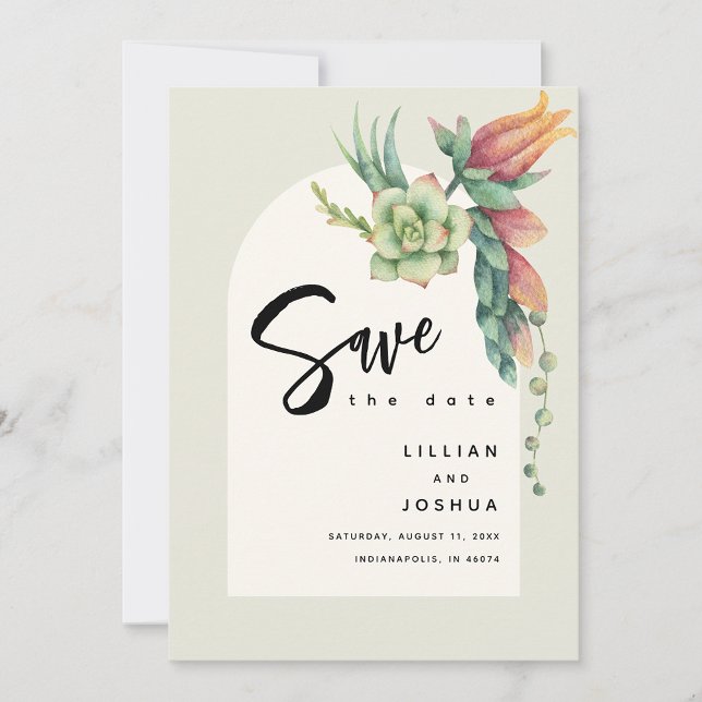 Reserve A Data Suculenta Botânica Floral Moderna Casamento Bege (Criador carregado)