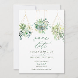 Reserve A Data Suculentas de Casamento em Aquarela Verde Musgo Az