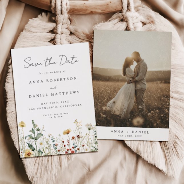 Reserve A Data Summer Wildflower Field Photo Save The Date (Criador carregado)