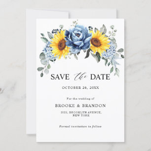 Reserve A Data Sunflower Dusty Blue Slate Peony Casamento Floral
