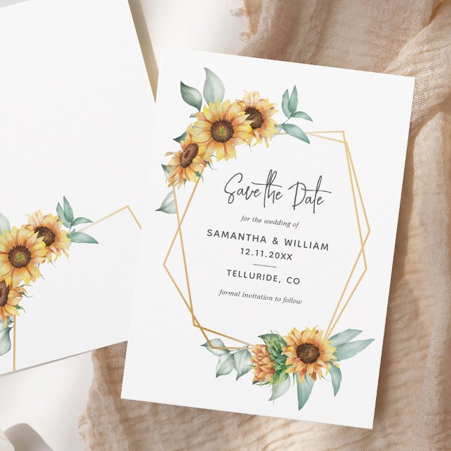 Reserve A Data Sunflower Floral Eucalyptus Geométrico (Sunflower Floral Eucalyptus Geometric Save The Date)