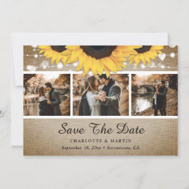 Reserve A Data Sunflower Rustic Wood Lights Foto de Casamento