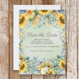 Reserve A Data Sunflower Sage Green Eucalyptus deixa casamento
