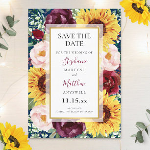Reserve A Data Sunflowers Navy Blue Burgundy Gold Wedding