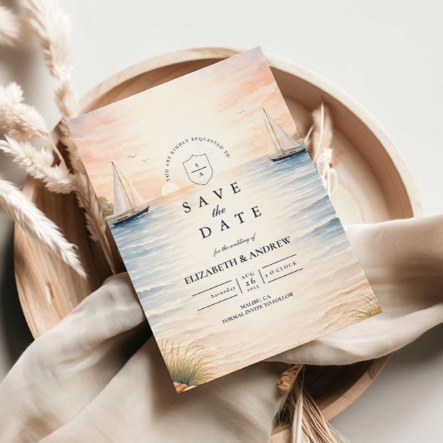 Reserve A Data Sunset Sailboat Seaside Wedding (Criador carregado)