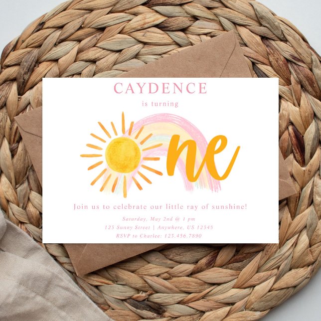 Reserve A Data Sunshine & Rainbows First Birthday Invitation (Criador carregado)