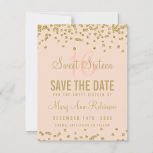 Reserve A Data Sweet 16 "Save Date" Dourado Lâmpada de Confetti
