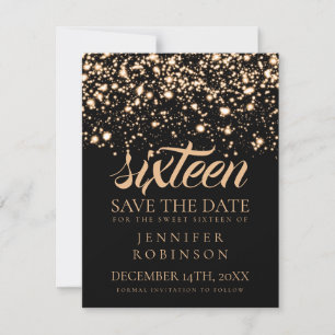 Reserve A Data Sweet 16 "Save The Date", Dourado Glam Da Meia-Noi