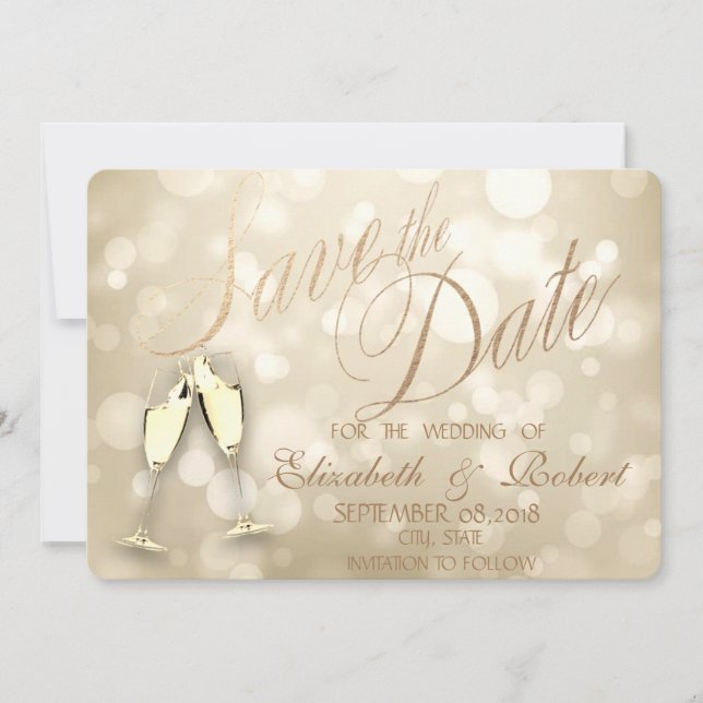 Reserve A Data Taças de Vinho com Bokeh Elegante Salve a Data (Frente)