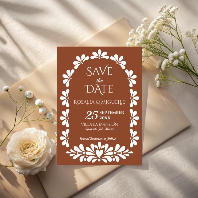 Reserve A Data Talavera terracota arco boêmio casamento mexicano (Talavera terracotta boho arch Mexican wedding Save The Date cards template instant download)