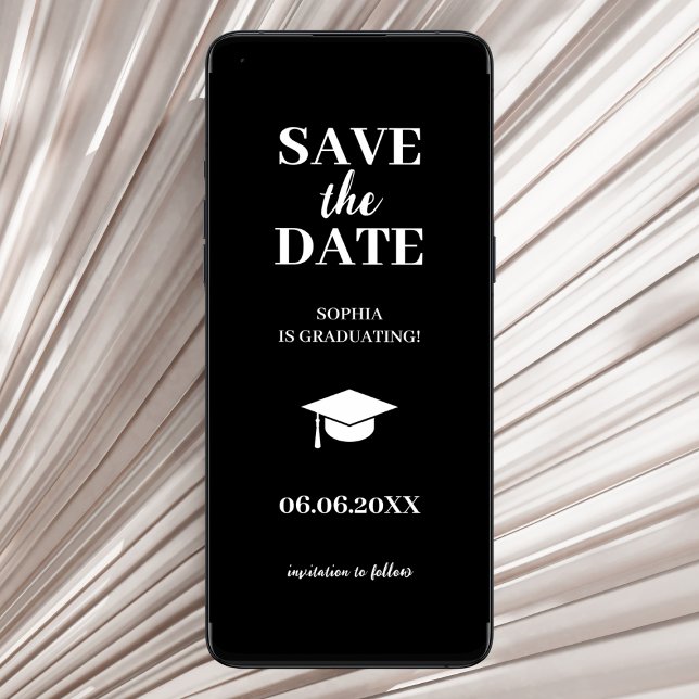 Reserve A Data Tampa Simples Moderna Preta Formatura 2025 (graduation save the date card simple minimalist black class of 2024)